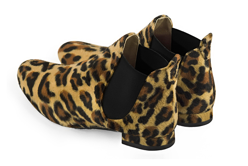 Safari black women's ankle boots, with elastics. Round toe. Flat block heels. Rear view - Florence KOOIJMAN